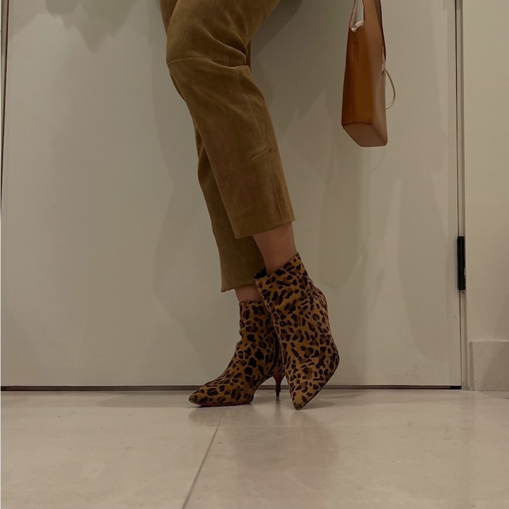 Christian Louboutin Leopard Print Leather Pointed Ankle Boots